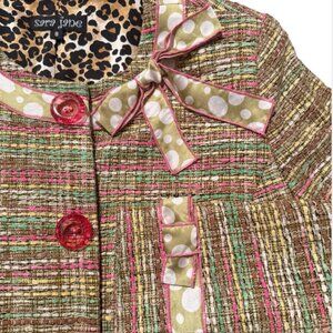 VINTAGE Luxury Designer SILK Tweed 4 Buttons Dress Jacket Sz 8 Anthropology S.J.